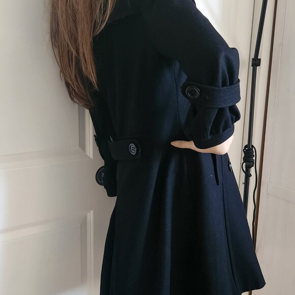 Edina Ronay London Black Wool Double-Breasted Pea Coat Small S - Picture 8 of 14
